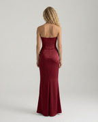 EVIE | Strapless Corset Draped Skirt Maxi Dress