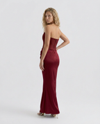 EVIE | Strapless Corset Draped Skirt Maxi Dress