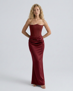 EVIE | Strapless Corset Draped Skirt Maxi Dress