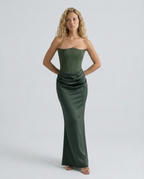 EVIE | Strapless Corset Draped Skirt Maxi Dress