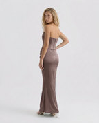 EVIE | Strapless Corset Draped Skirt Maxi Dress