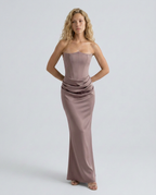 EVIE | Strapless Corset Draped Skirt Maxi Dress