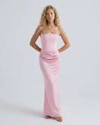 EVIE | Strapless Corset Draped Skirt Maxi Dress