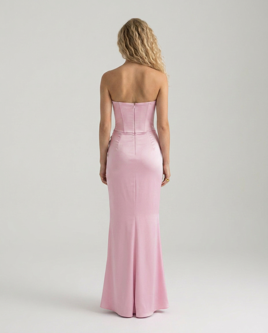 EVIE | Strapless Corset Draped Skirt Maxi Dress