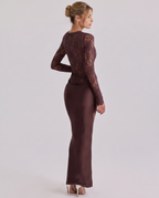 EVIE | Lace Corset Long Sleeve Draped Skirt Maxi Dress