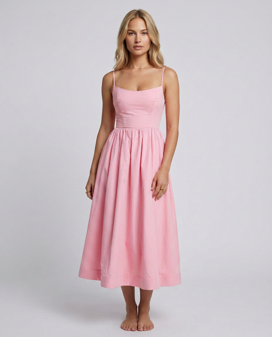 EVIE | Broderie Trim Corset Midi Dress