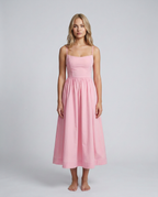 EVIE | Broderie Trim Corset Midi Dress