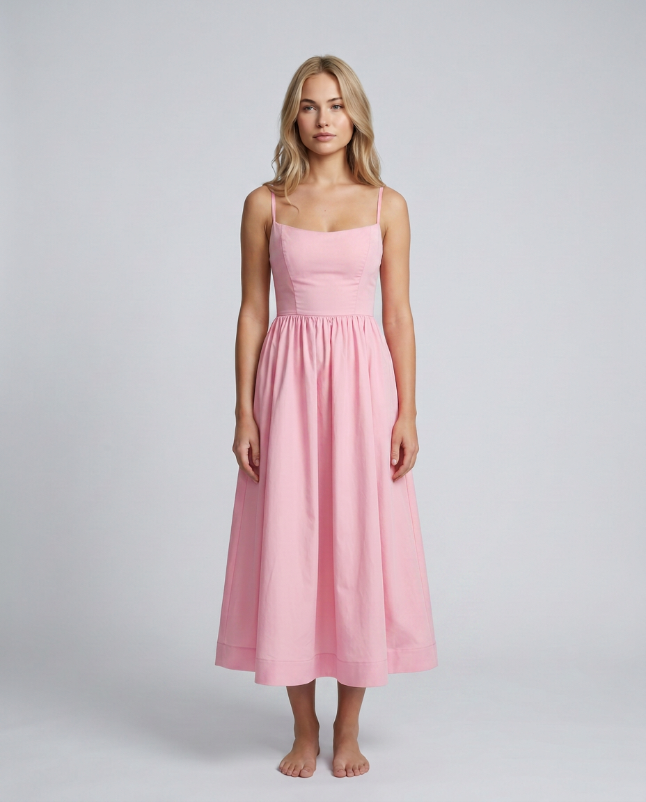 EVIE | Broderie Trim Corset Midi Dress