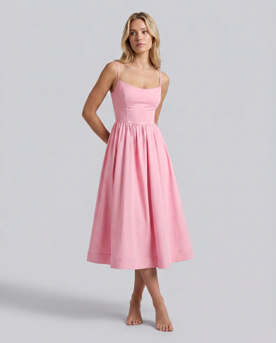 EVIE | Broderie Trim Corset Midi Dress