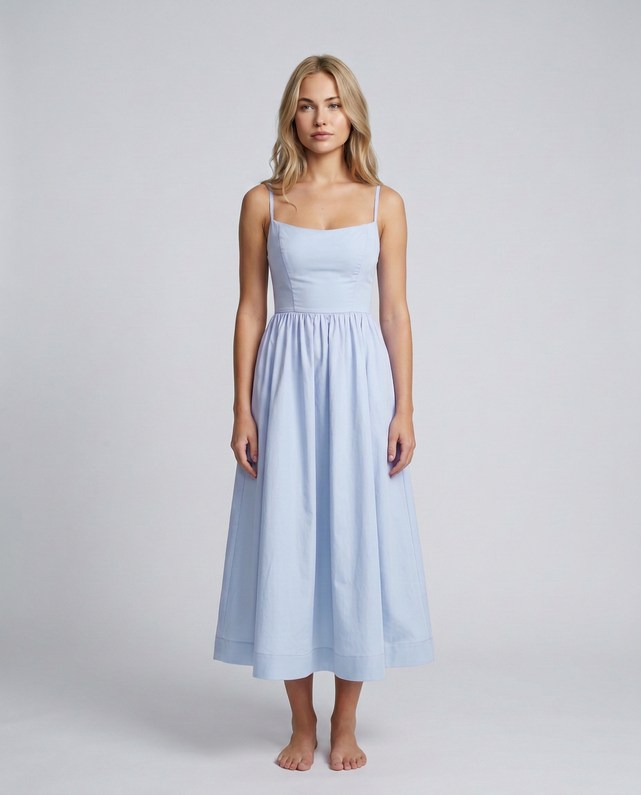 EVIE | Broderie Trim Corset Midi Dress