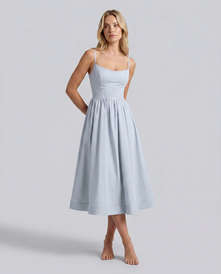 EVIE | Broderie Trim Corset Midi Dress