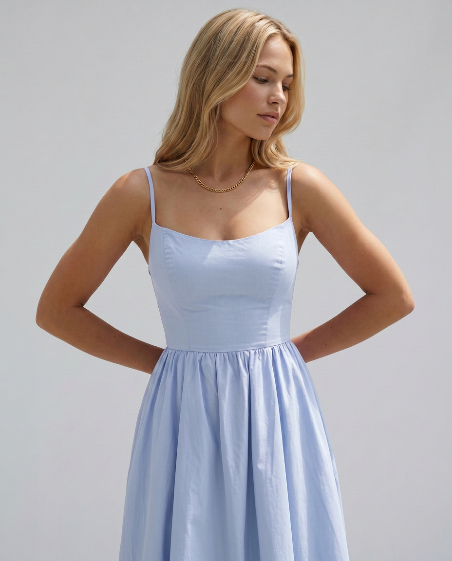 EVIE | Broderie Trim Corset Midi Dress