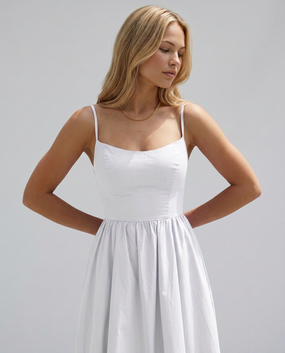 EVIE | Broderie Trim Corset Midi Dress