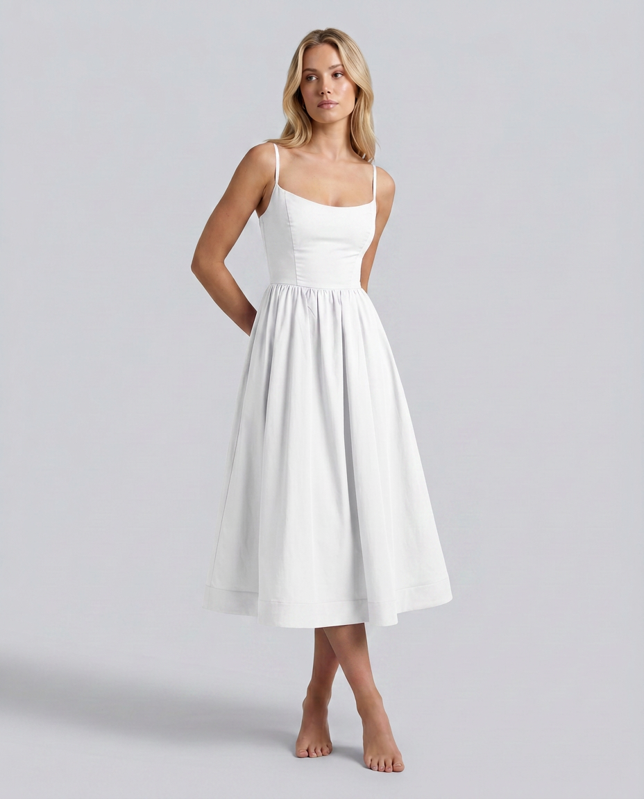 EVIE | Broderie Trim Corset Midi Dress