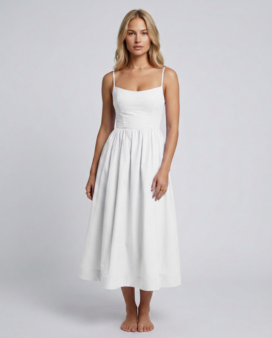 EVIE | Broderie Trim Corset Midi Dress