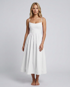 EVIE | Broderie Trim Corset Midi Dress