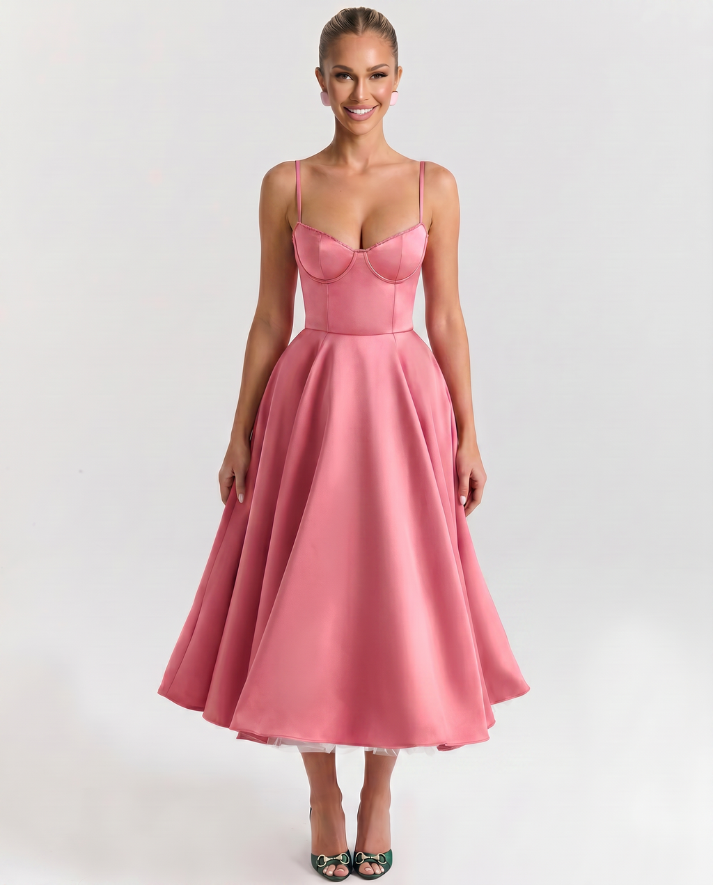 EVIE | Sweetheart Neck Pleated Tulle Midi Dress