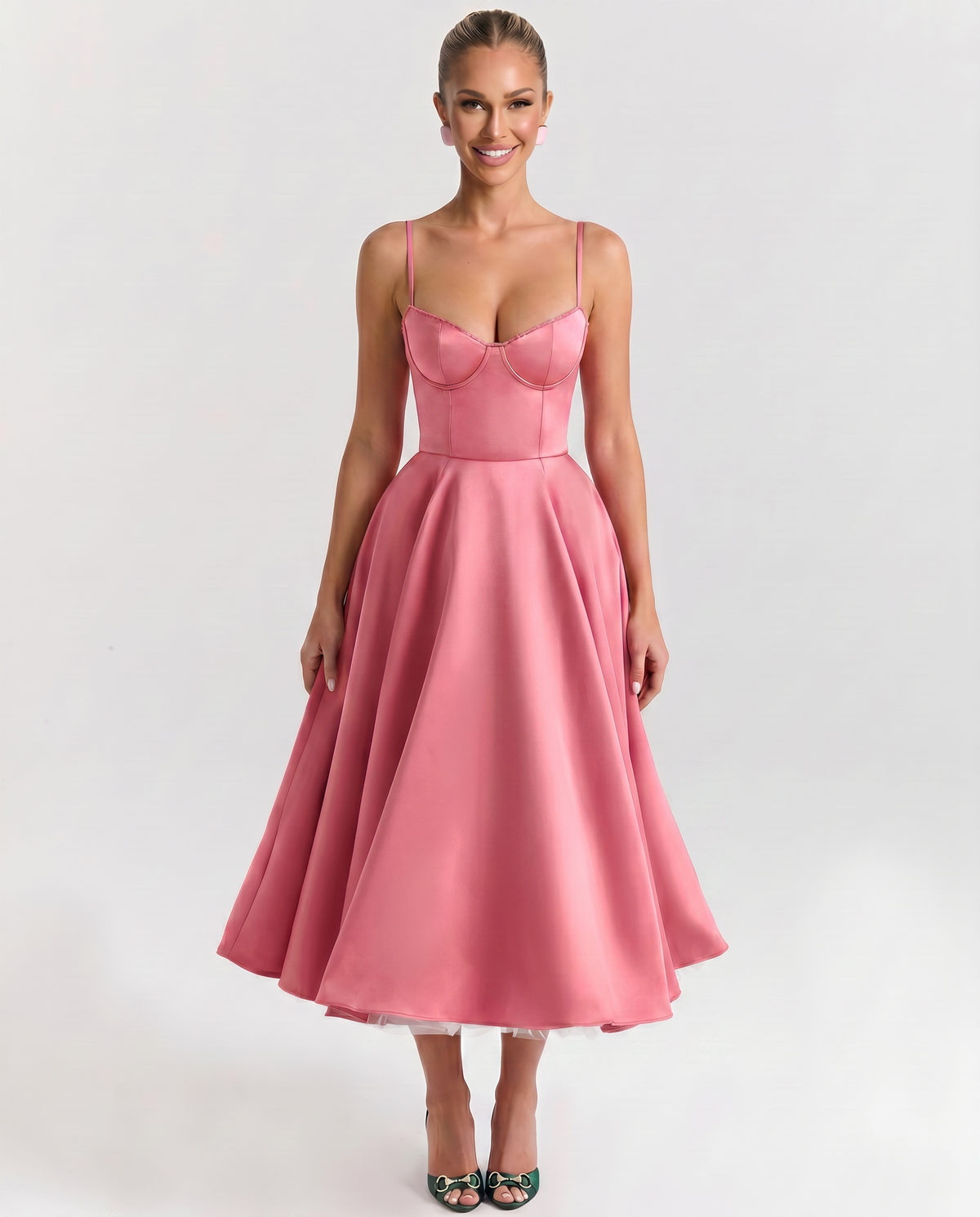 EVIE | Sweetheart Neck Pleated Tulle Midi Dress
