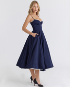 EVIE | Sweetheart Neck Pleated Tulle Midi Dress