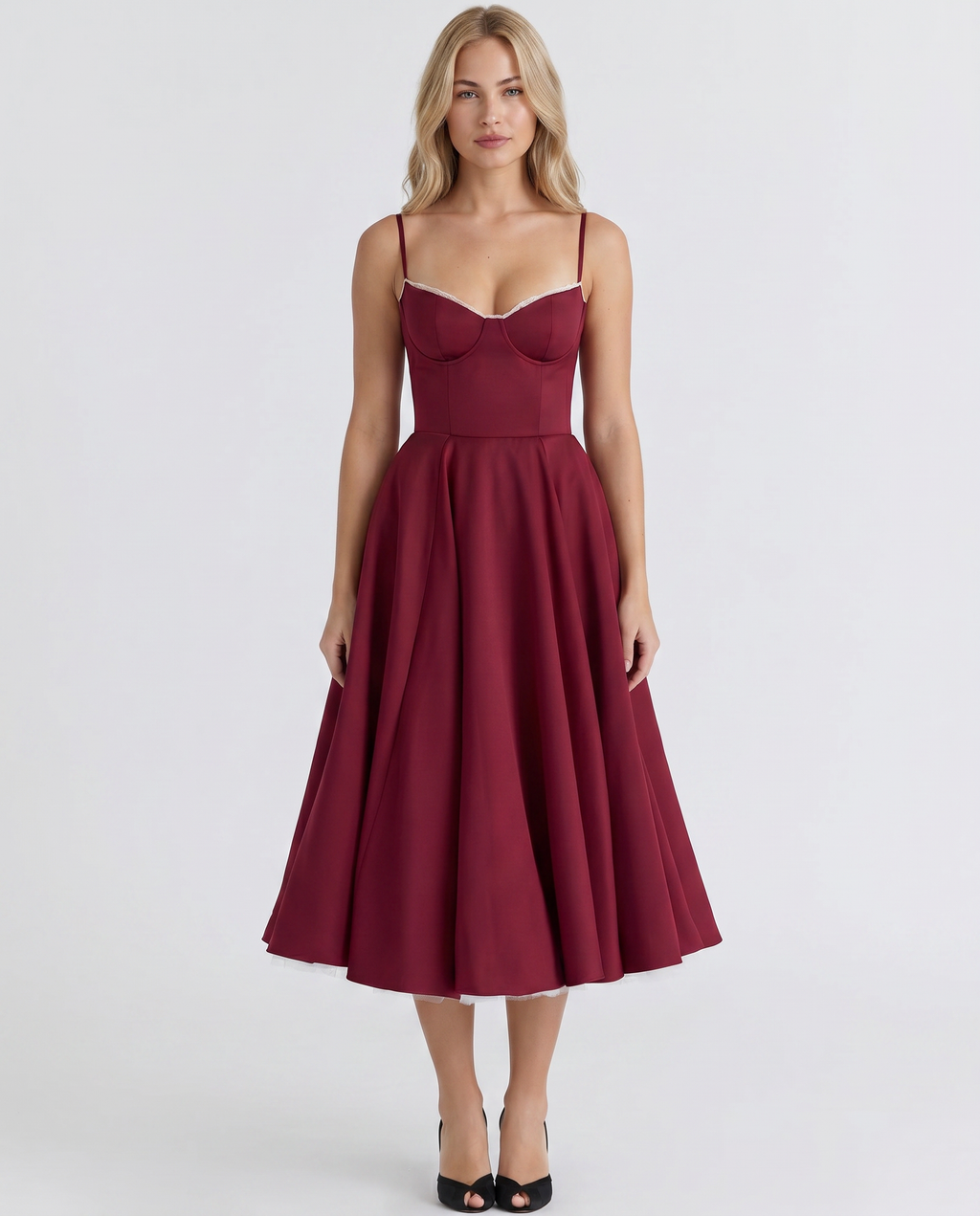 EVIE | Sweetheart Neck Pleated Tulle Midi Dress