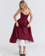 EVIE | Sweetheart Neck Pleated Tulle Midi Dress