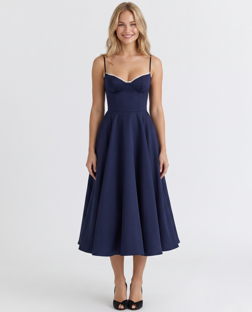 EVIE | Sweetheart Neck Pleated Tulle Midi Dress