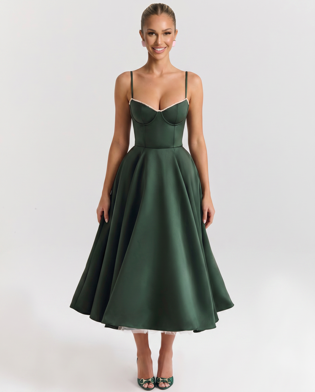 EVIE | Sweetheart Neck Pleated Tulle Midi Dress