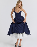 EVIE | Sweetheart Neck Pleated Tulle Midi Dress