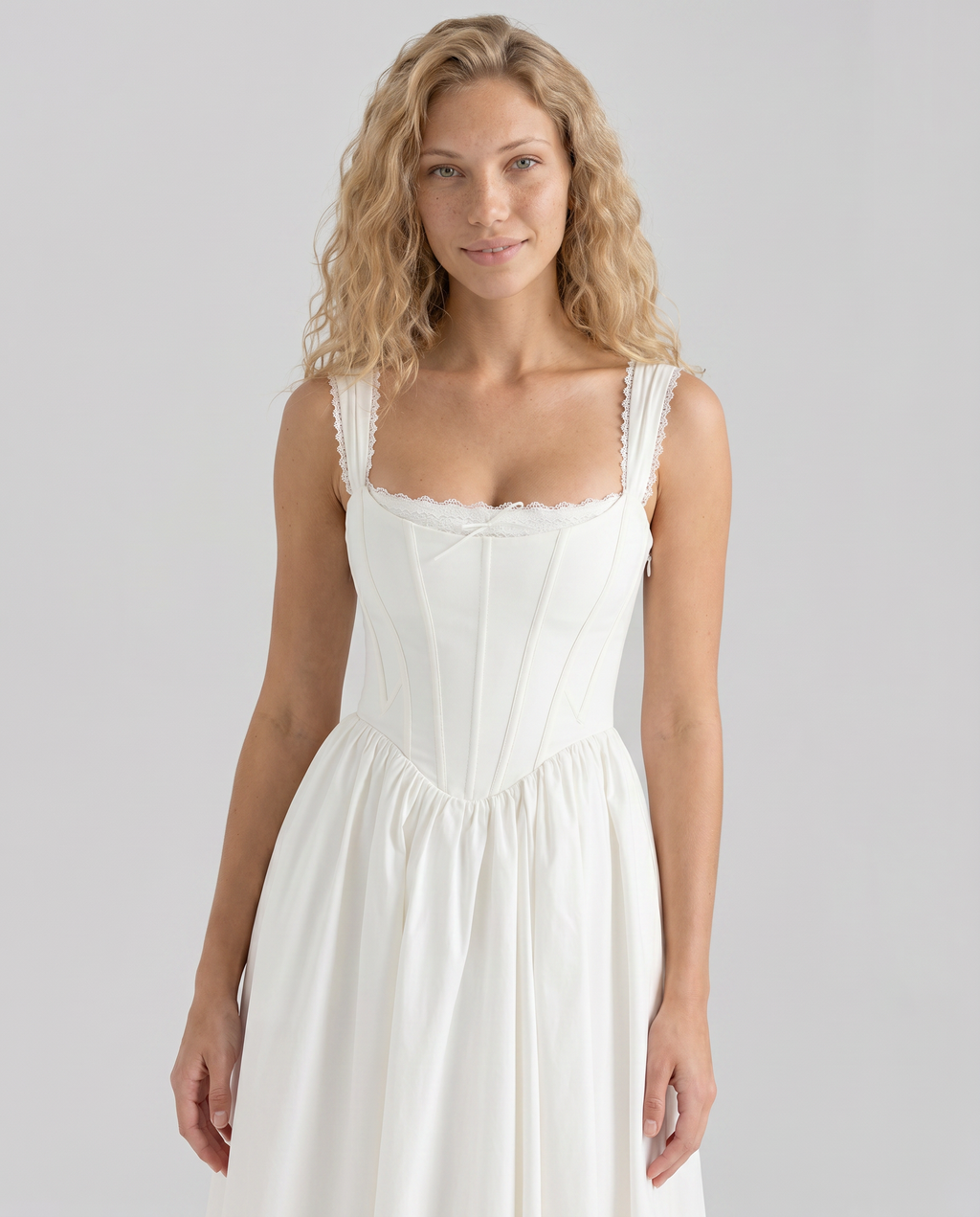 EVIE | Corset Bodice Lace Trim Midi Dress