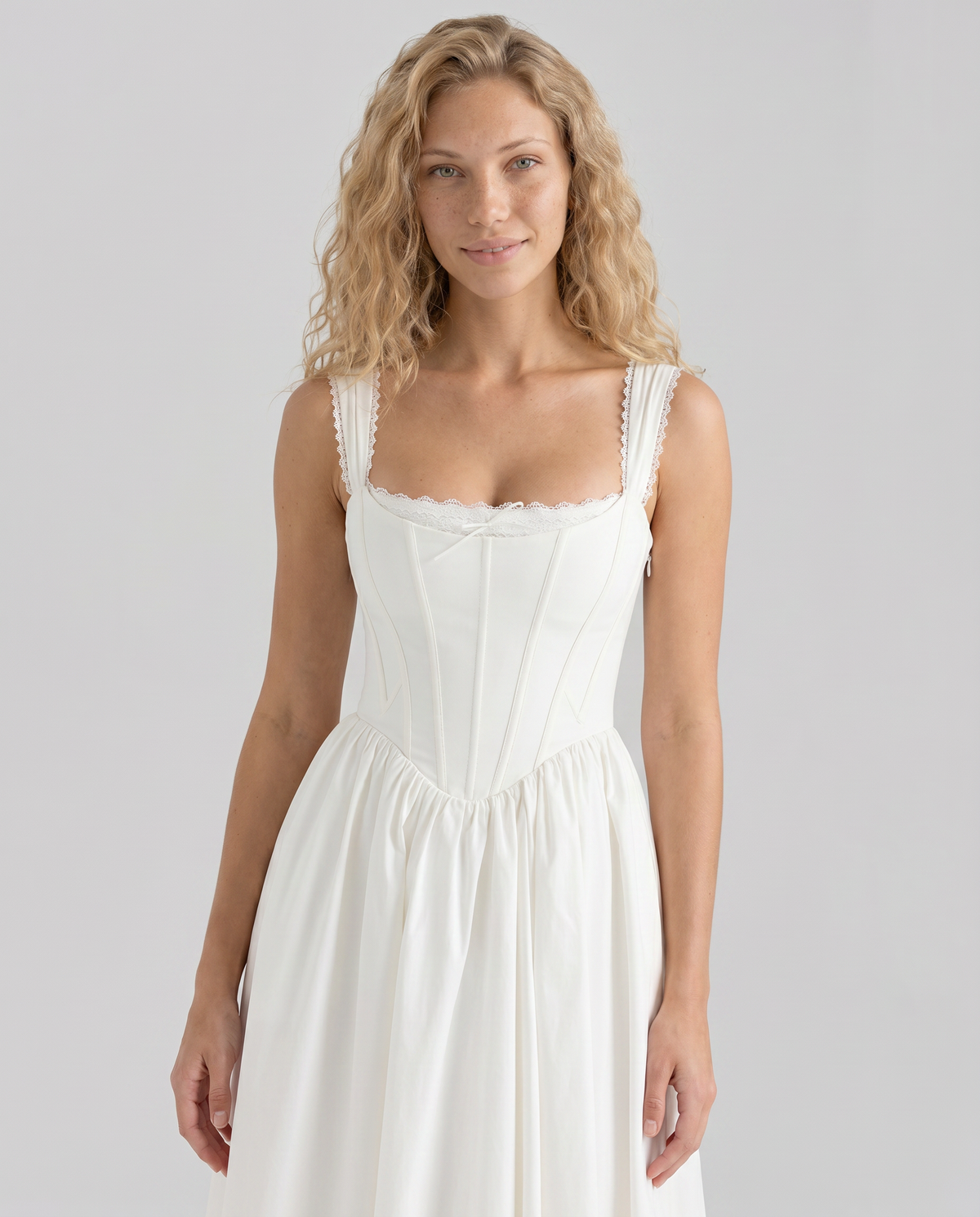 EVIE | Corset Bodice Lace Trim Midi Dress
