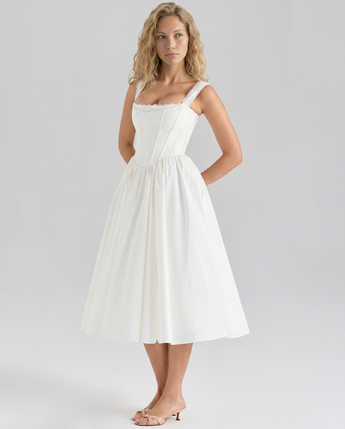 EVIE | Corset Bodice Lace Trim Midi Dress