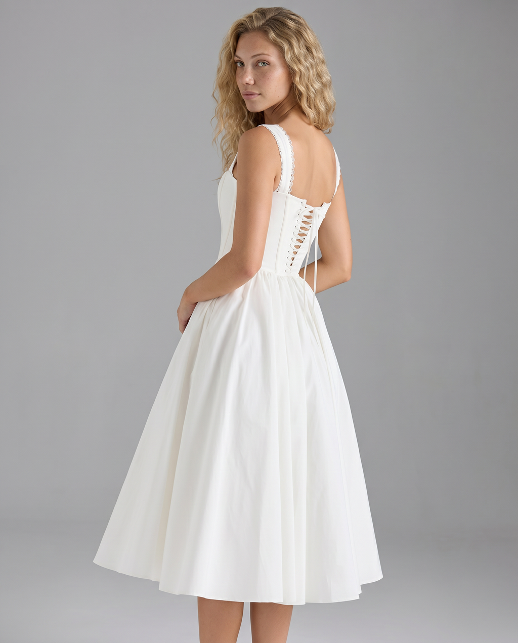 EVIE | Corset Bodice Lace Trim Midi Dress