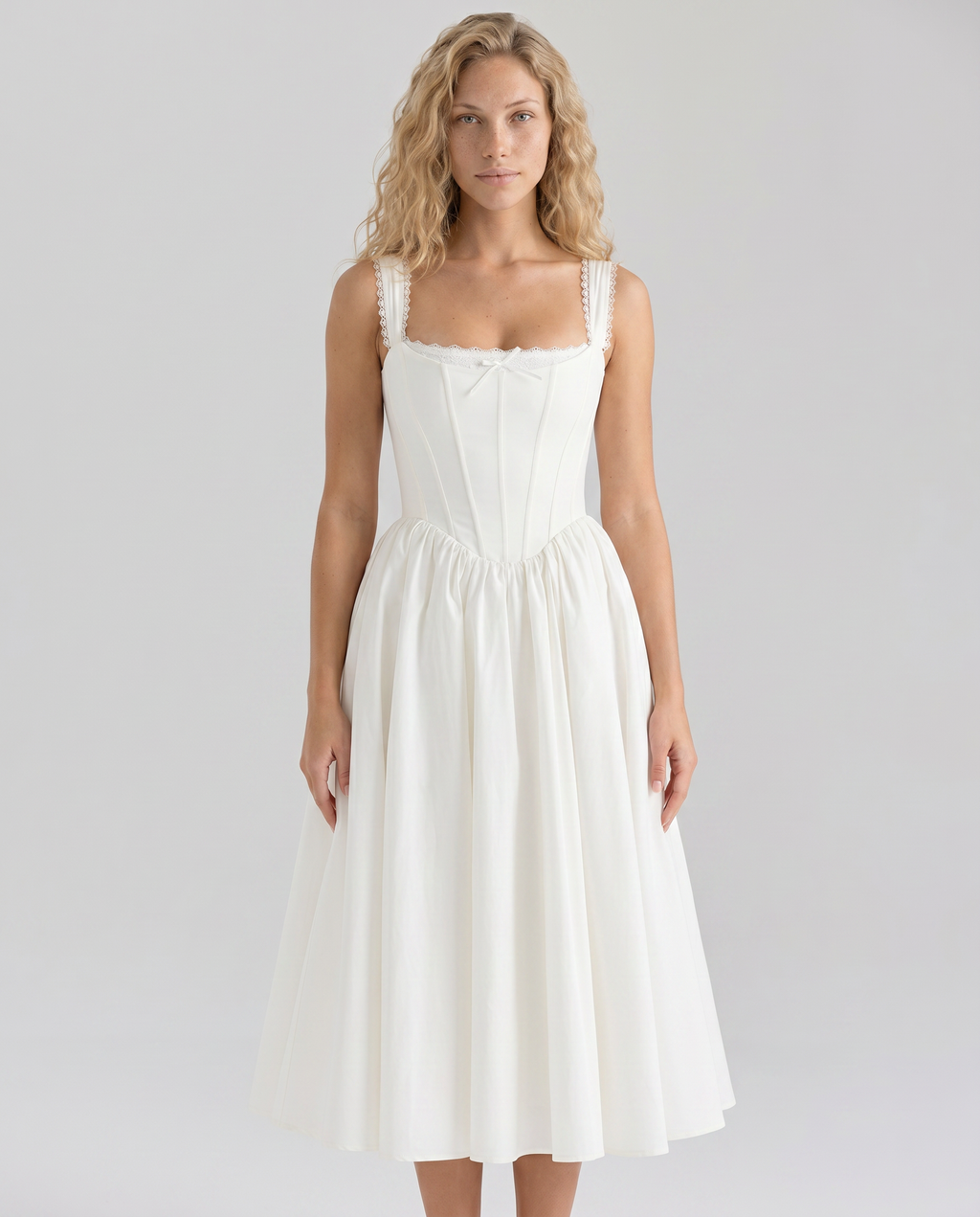 EVIE | Corset Bodice Lace Trim Midi Dress