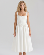 EVIE | Corset Bodice Lace Trim Midi Dress