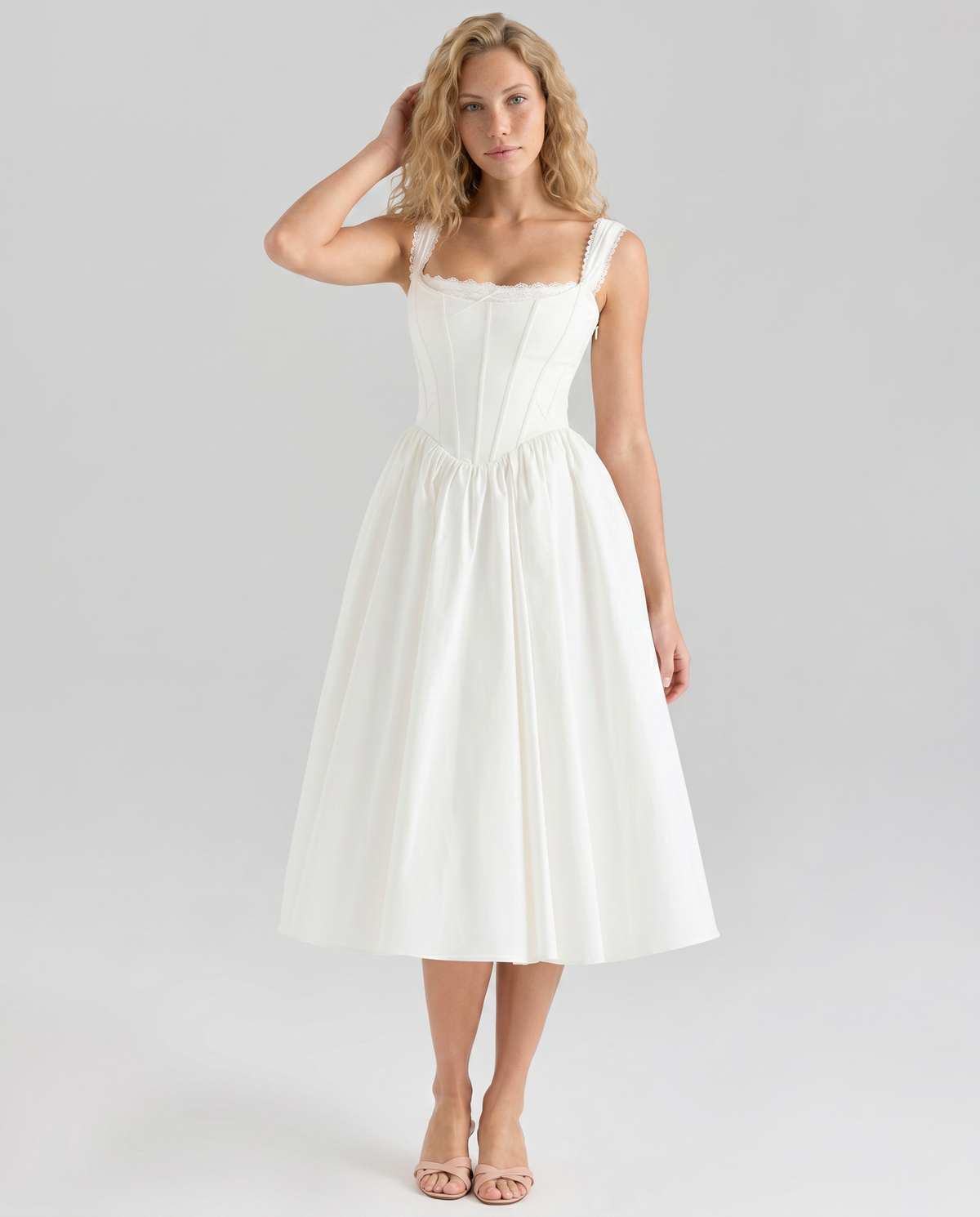 EVIE | Corset Bodice Lace Trim Midi Dress
