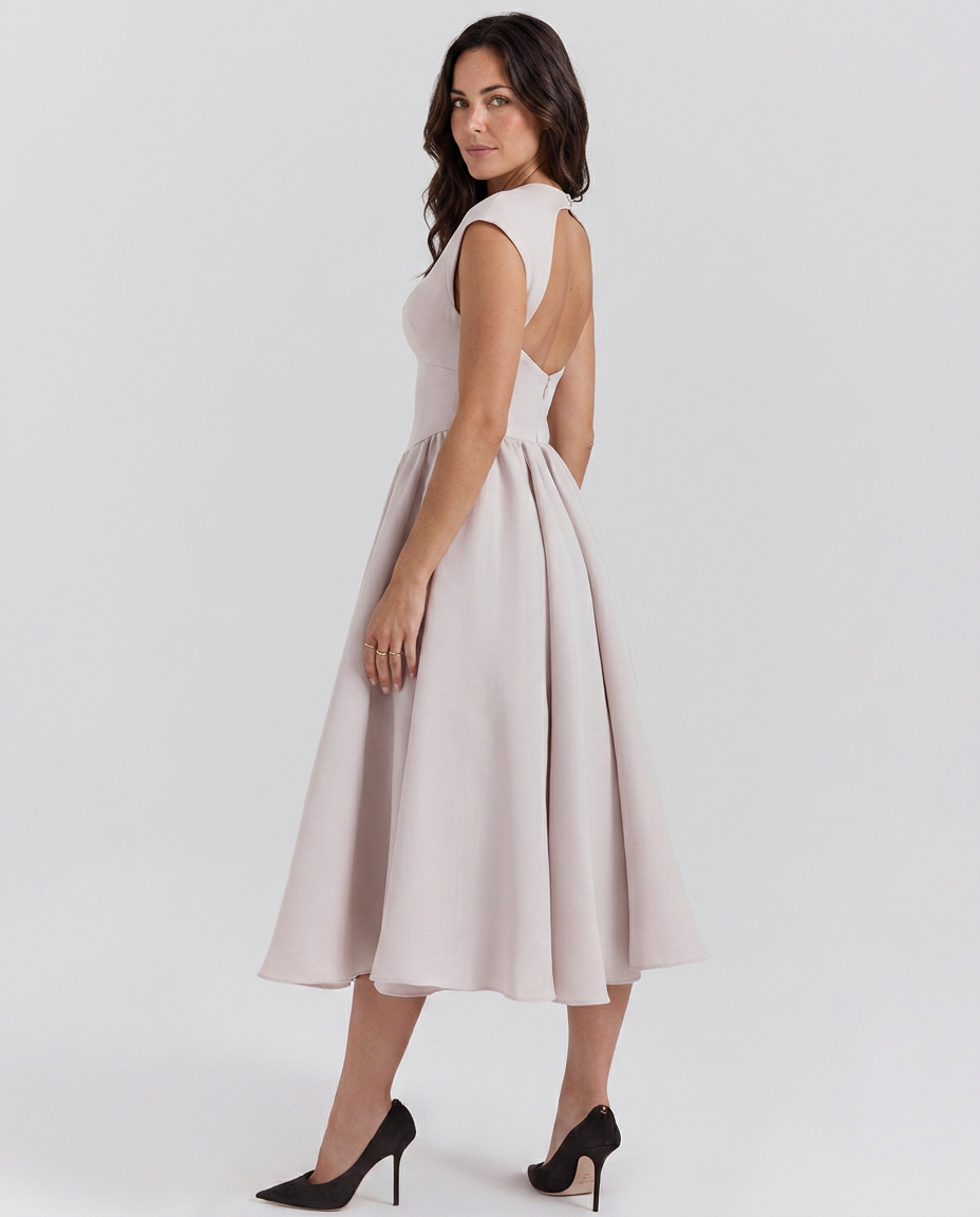EVIE | Corset Open Back Tulle Midi Dress