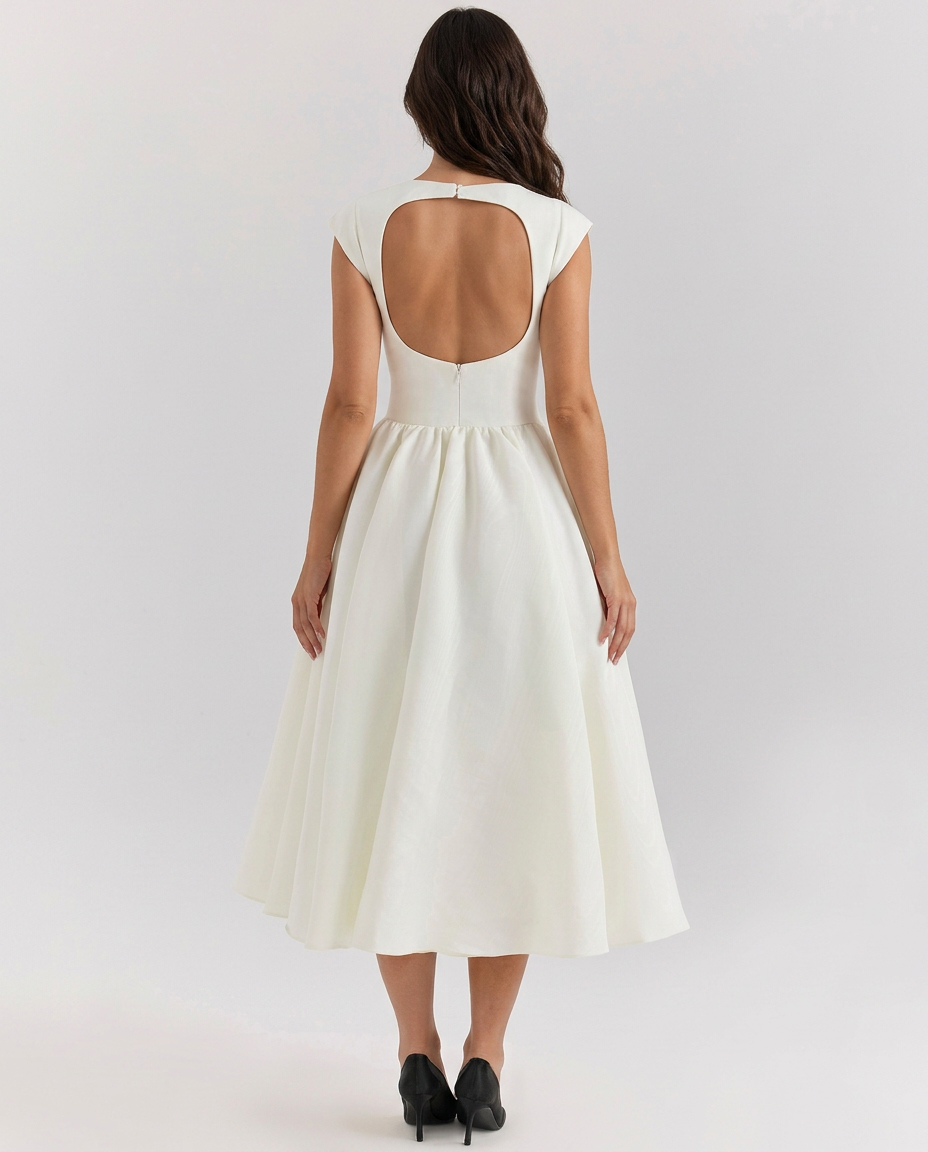 EVIE | Corset Open Back Tulle Midi Dress