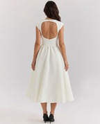 EVIE | Corset Open Back Tulle Midi Dress