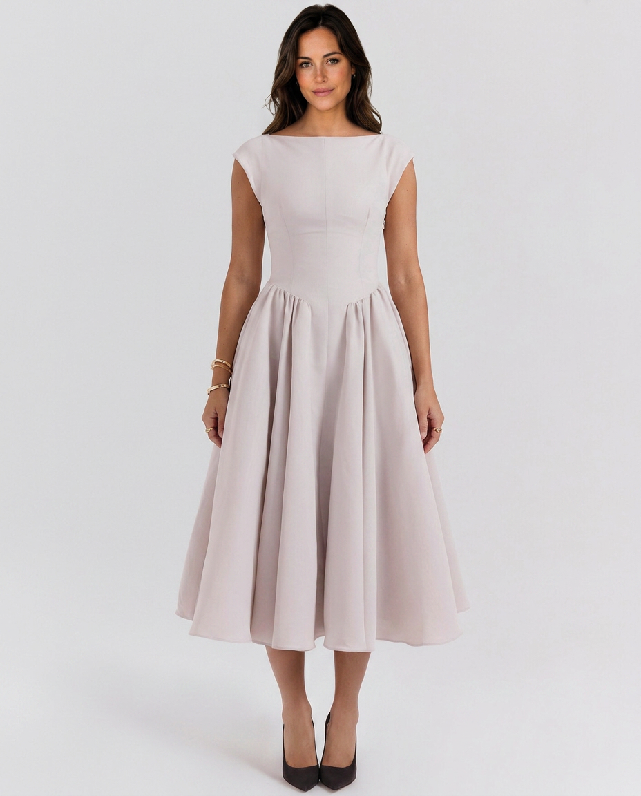 EVIE | Corset Open Back Tulle Midi Dress