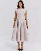 EVIE | Corset Open Back Tulle Midi Dress