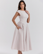 EVIE | Corset Open Back Tulle Midi Dress