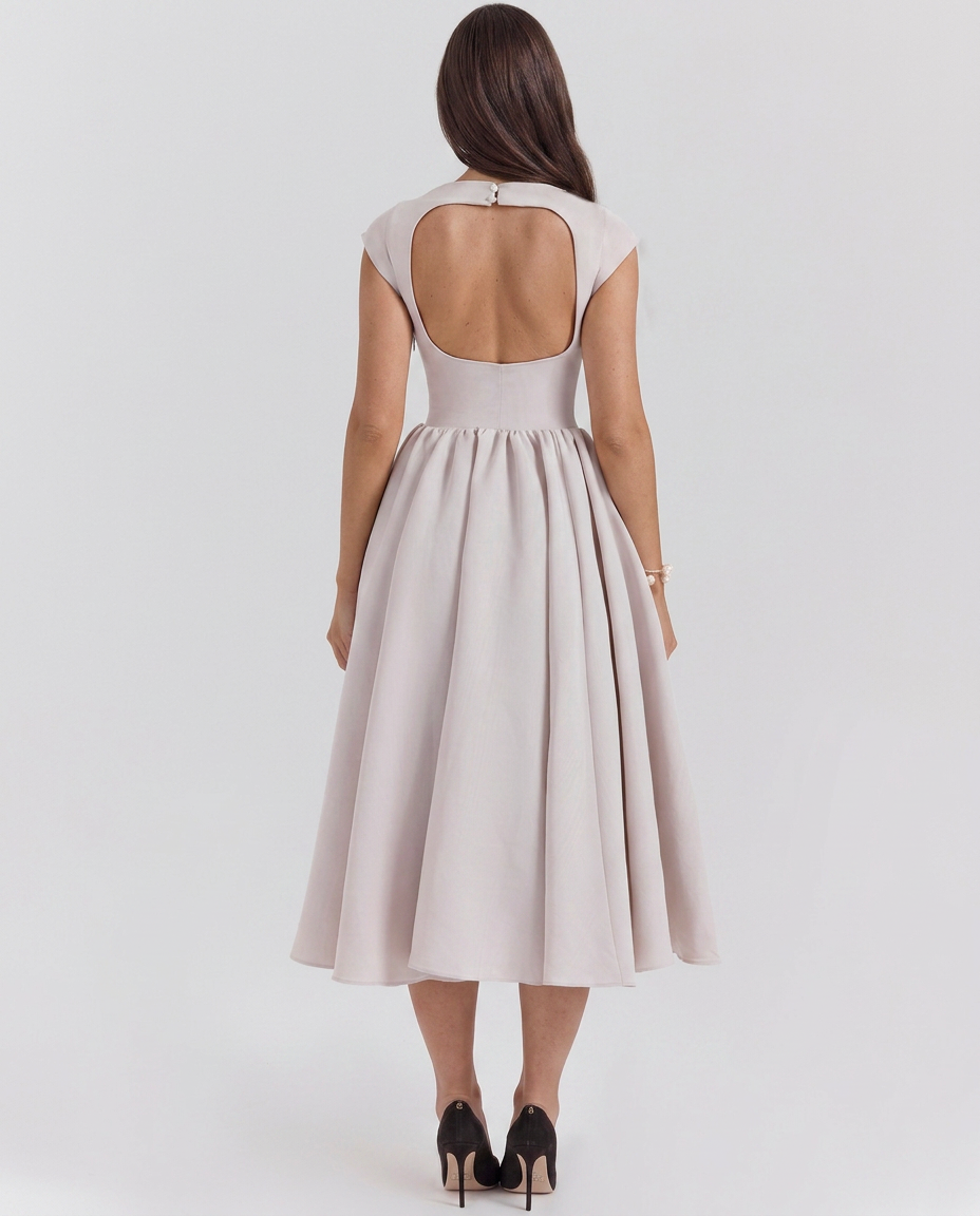 EVIE | Corset Open Back Tulle Midi Dress