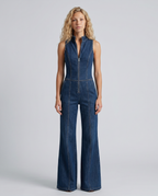 EVIE | Sleeveless Denim Flared Jumpsuit