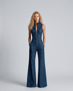 EVIE | Sleeveless Denim Flared Jumpsuit