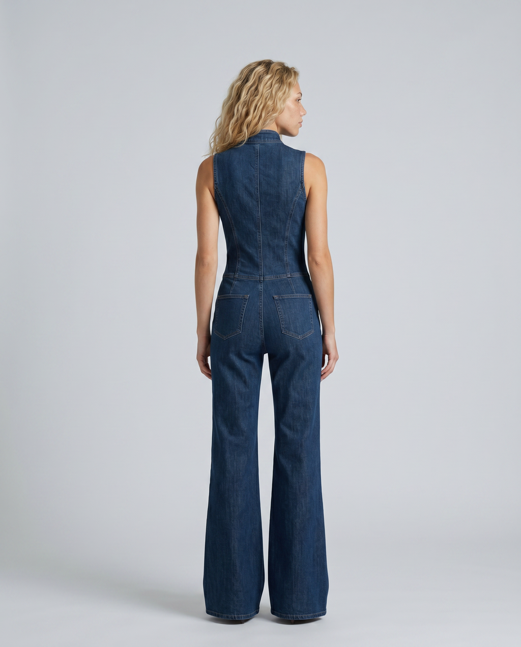 EVIE | Sleeveless Denim Flared Jumpsuit
