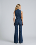 EVIE | Sleeveless Denim Flared Jumpsuit