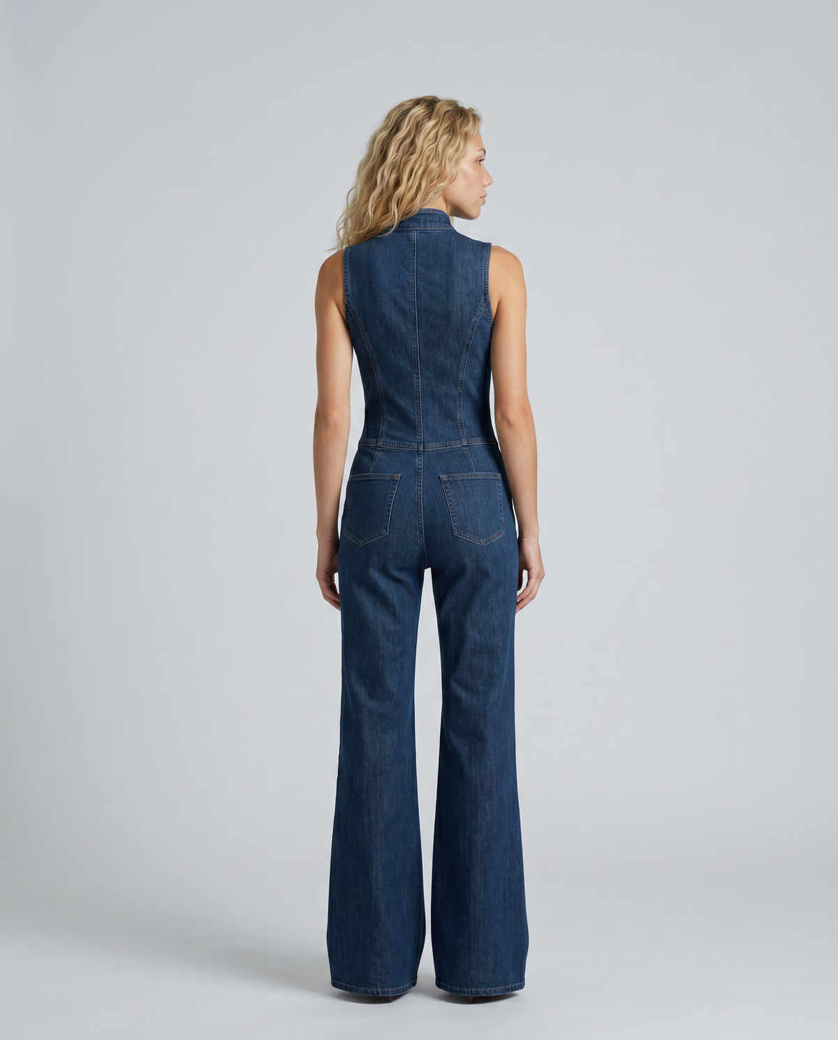 EVIE | Sleeveless Denim Flared Jumpsuit
