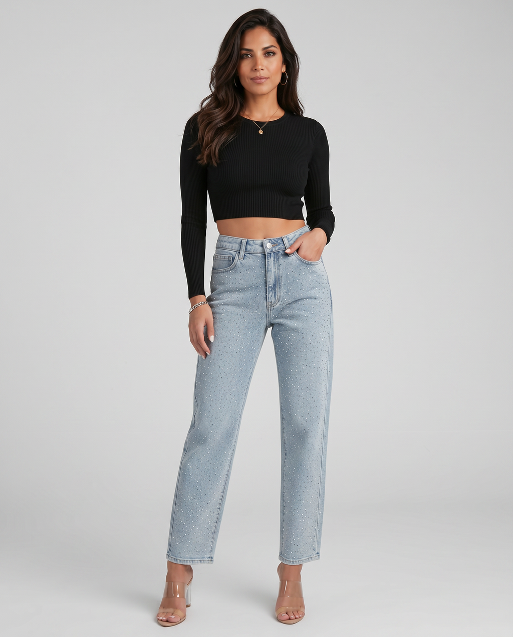 EVIE | High Waist Shimmer Finish Jeans
