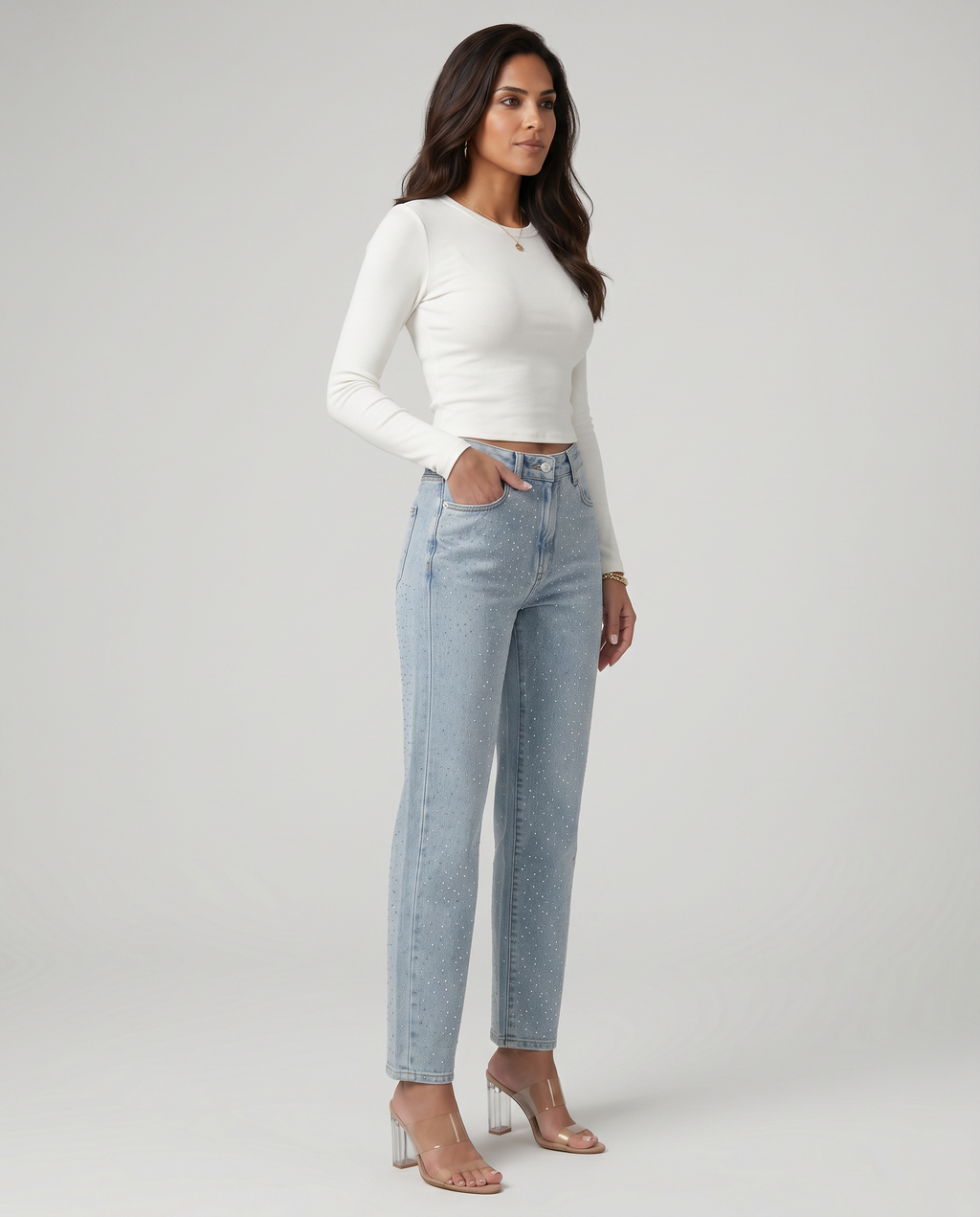 EVIE | High Waist Shimmer Finish Jeans