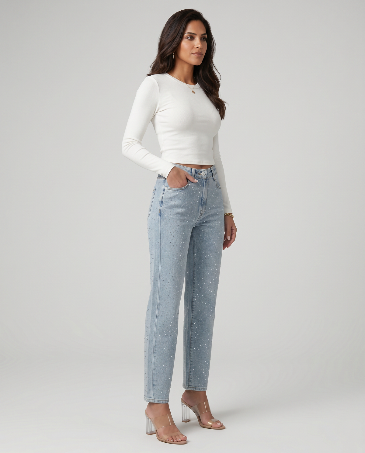 EVIE | High Waist Shimmer Finish Jeans
